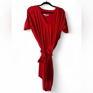 Trina Turk Red V‑Neck Ruched Waist Dress